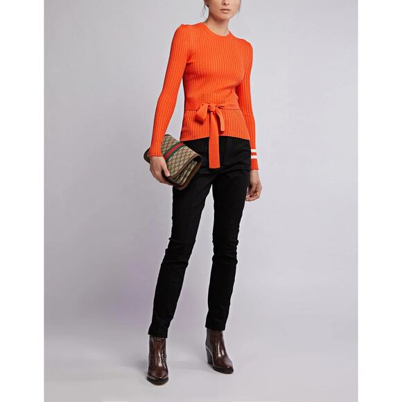 Maggie Marilyn Nearly There Belted Merino Wool Ribbed Sweater Orange Large Chic - Picture 16 of 16